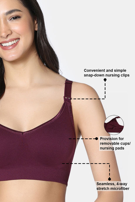 Zivame Unbound Maternity Padded Non Wired 3/4Th Coverage Seamless Nursing Bra - Beet Red — image 7